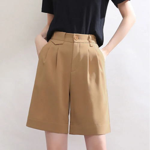 Suit shorts for women in summer, high-waisted, loose and slim, wide-legged, a-line, casual mid-length pants, thin and trendy