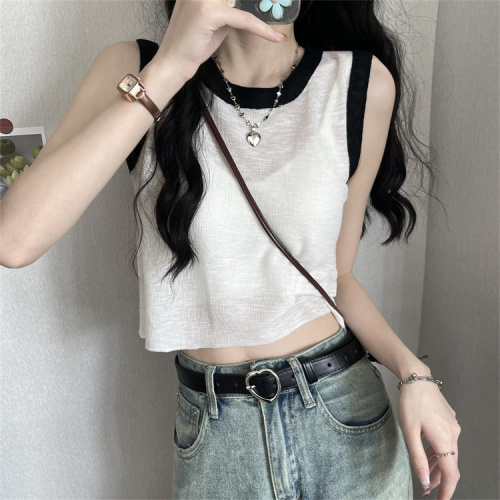 Real shot of knitted camisole women's summer inner and outer vest sleeveless t-shirt short top