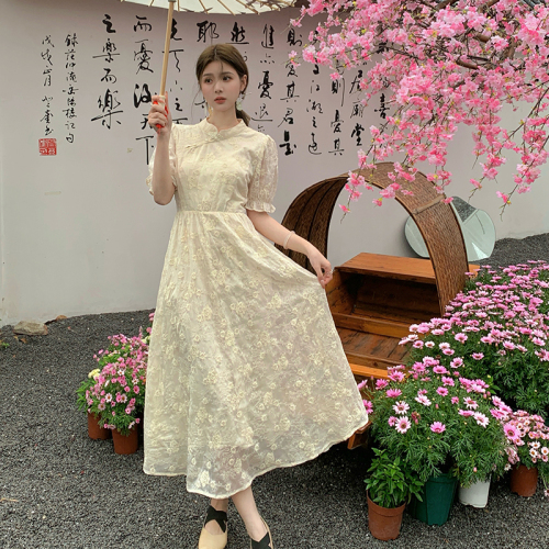 新中式大码女装旗袍连衣裙蕾丝淑女中国风大码连衣裙