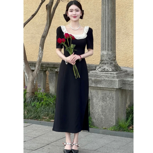 瑰丽情书~LiLi夏季法式赫本风修身蕾丝显瘦小黑裙连衣裙