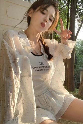 Actual shot ~ 2024 new summer fashion suit, Korean style sun protection shirt, camisole, temperament shorts