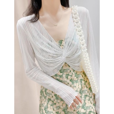 Summer Sun Protection Lace Cardigan Dress with Straps, Overcoat Style Short Sheer Top, Unique and Charming Hollow Mesh Top
