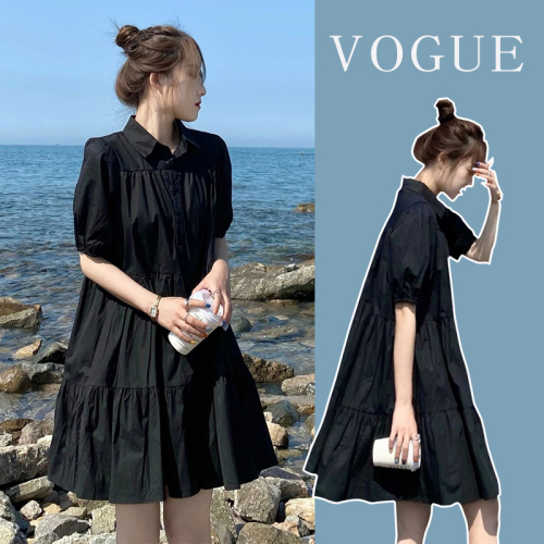 夏季新款洋气赫本风褶皱小黑裙大码女装遮肚显瘦连衣裙M-4XL200斤