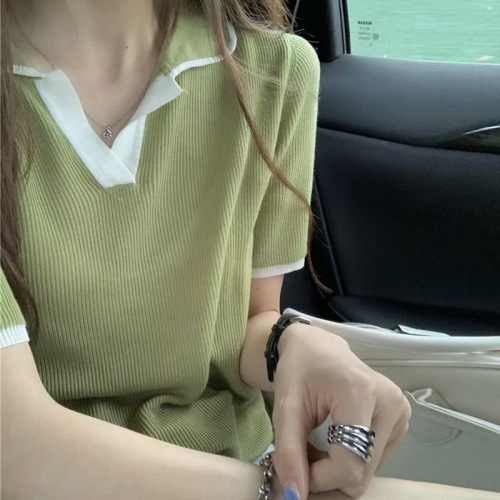 polo领短袖T恤女夏季2024新款设计感小众chic港味短款上衣服ins潮