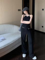 Vintage Sexy Braided Strap Bra + Casual Pants + Hooded Long Sleeve Cardigan for Women