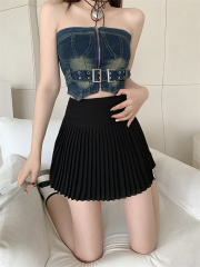 Real shot of pleated small fragrant style suit skirt for women in summer, anti-exposure A-line short skirt for small people
