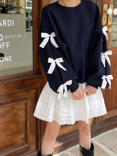 Korean 2024 spring thin bow sweatshirt