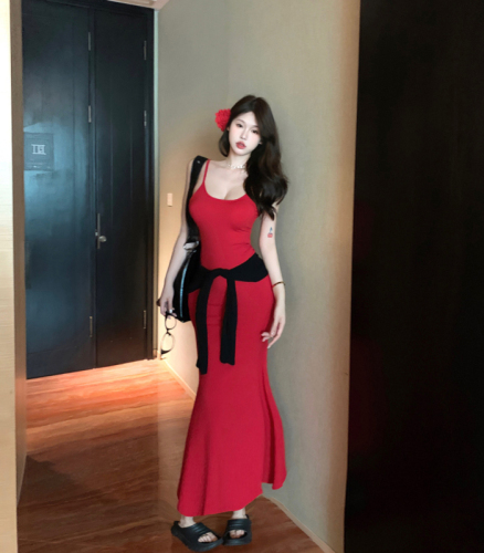 Actual shot~Pure desire sexy embroidered bow hollow out mini dress slim fit suspender skirt niche dress