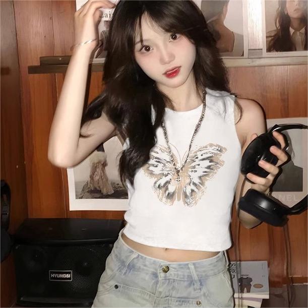 辣妹獨特别致小背心女夏季復古高級感黑色性感小個子外穿無袖上衣