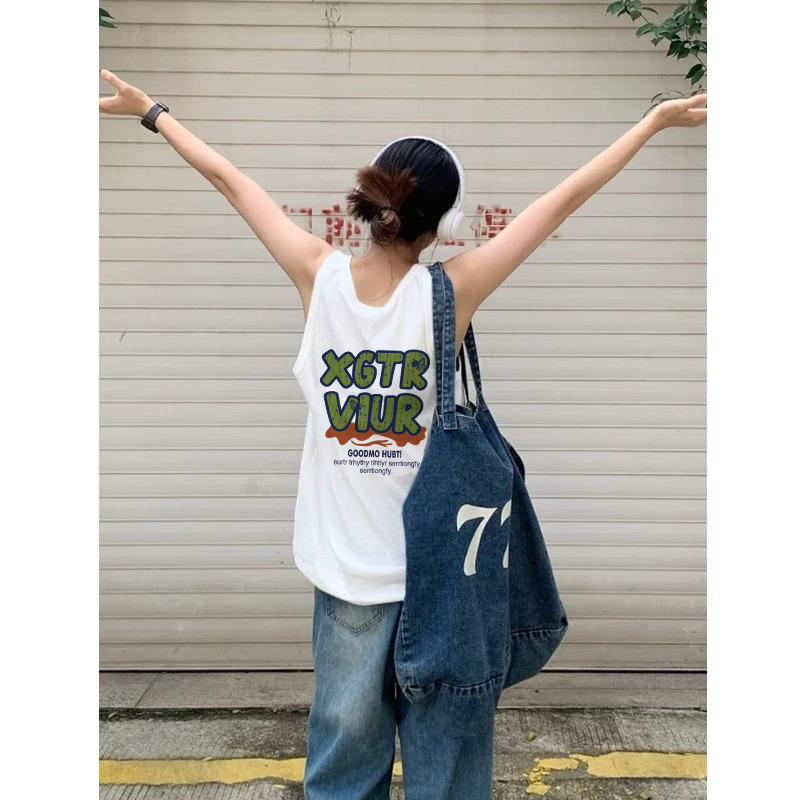 210克後包條 春夏季寬鬆純棉印花無袖背心女