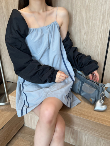 韩国chic春夏 设计感 尼龙 宽松 短款长袖外套女夹克 防晒衣