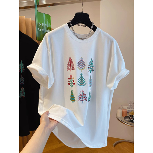 English has been changed 4864# official picture 200g rear bag summer pure cotton large size women's short-sleeved T-shirt