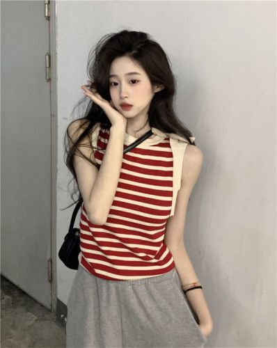 Real shot ~ 2024 summer striped suspenders for women to wear sweet and spicy style bottoming with sleeveless tops