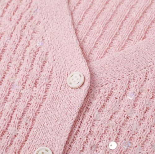 设计感小众亮片粉色V领针织衫女春季新款宽松开衫长袖打底衫上衣