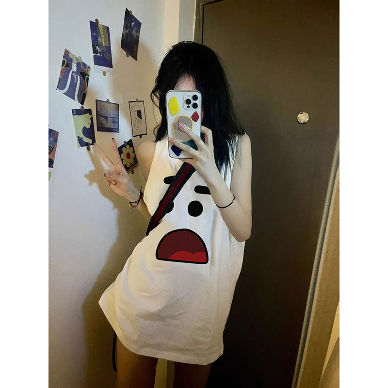 210克後包條 春夏季寬鬆純棉印花無袖背心女