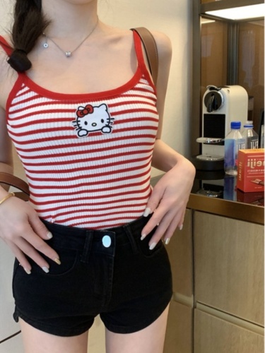 夏日常软妹可爱甜酷风hellokitty凯蒂猫y2k辣妹吊带条纹背心内搭