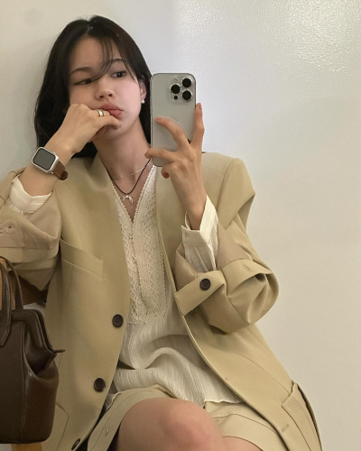 韩国chic春日 V领设计感 宽松 长袖西装外套 夹克