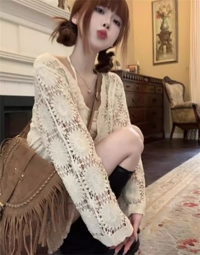 Lace Hollow Knitted Cardigan Women 2024 Summer New Style Strap Dress Outer Sunshade Shirt Air Conditioning Shirt Small Jacket 