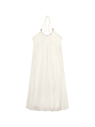纯欲风挂脖雪纺连衣裙女夏季海边度假法式露背裙子高级感白色长裙