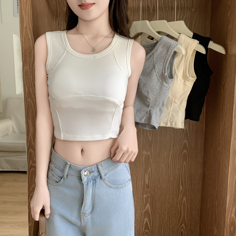 實拍 吊帶背心夏季內搭外穿文胸一體打底無袖T恤帶胸墊上衣