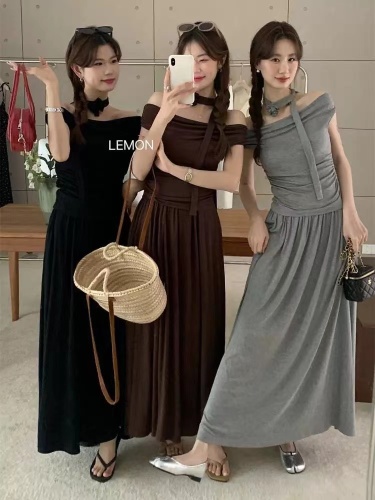 THE LEMON 2024 Summer Pure Desire Scarf Strap One Shoulder Top + High Waist Skirt Two-piece Set for Women