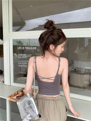 Actual shot~Spring and summer new style~Camisole women's outer wear with padded bra, beautiful back underwear, sleeveless top