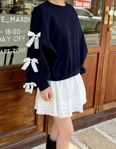 Korean 2024 spring thin bow sweatshirt