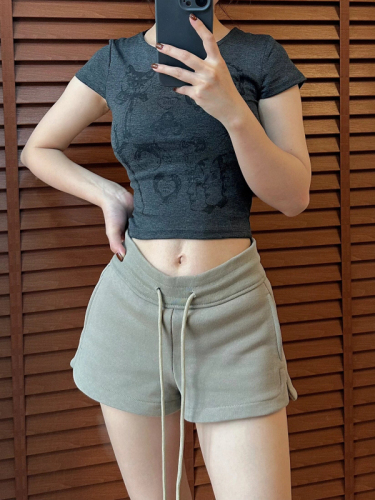 American Retro Casual Shorts Women's Summer Thin 2024 New High Waist Slim Fit Hot Pants Hot Pants