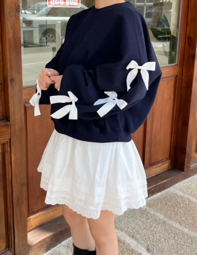 Korean 2024 spring thin bow sweatshirt