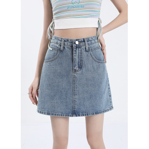 College style casual high-waist denim short skirt for women spring and summer new loose and versatile A-line denim skirt for small people