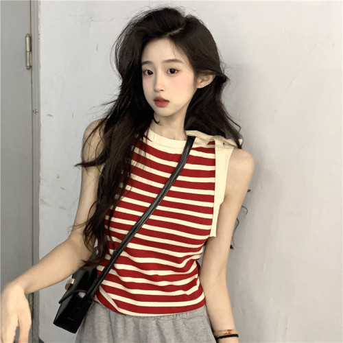 Real shot ~ 2024 summer striped suspenders for women to wear sweet and spicy style bottoming with sleeveless tops