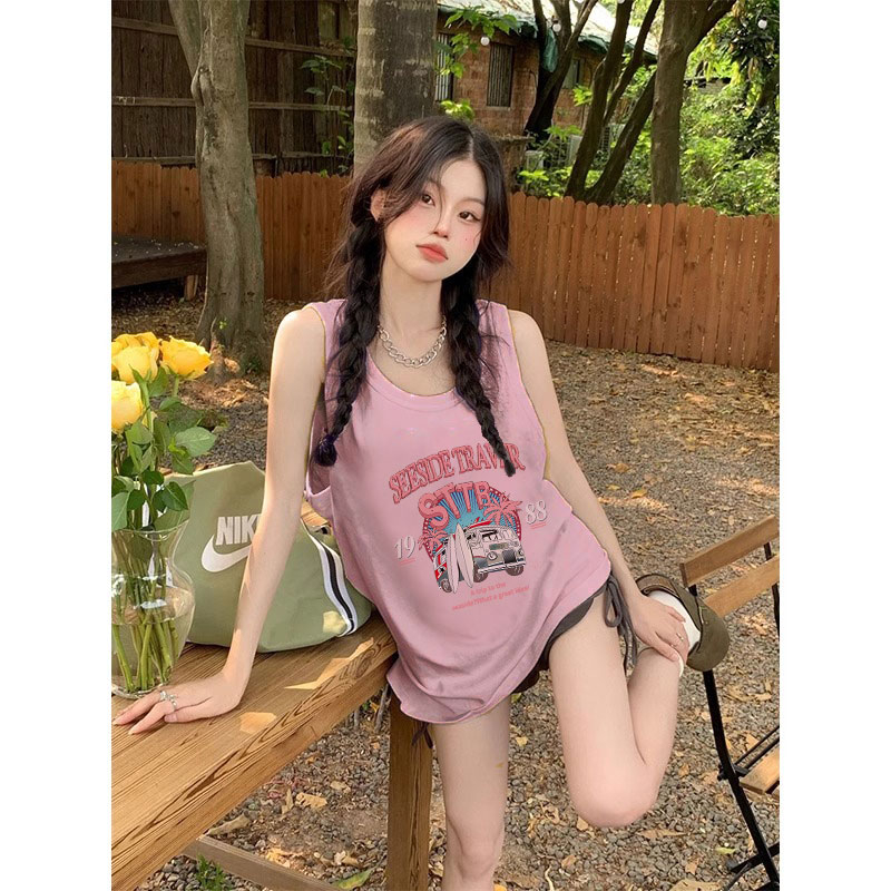 210克後包條 春夏季寬鬆純棉印花無袖背心女
