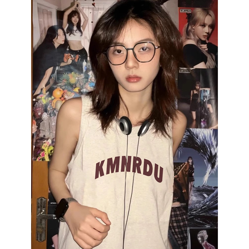 210克後包條 春夏季寬鬆純棉印花無袖背心女