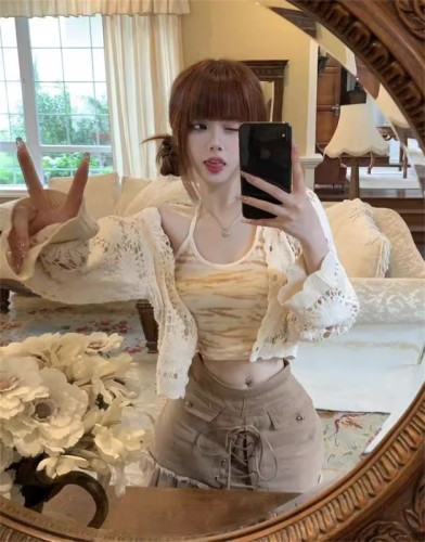 Lace Hollow Knitted Cardigan Women 2024 Summer New Style Strap Dress Outer Sunshade Shirt Air Conditioning Shirt Small Jacket 