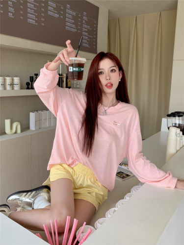 Real shot ~ Smiling face thin sunscreen long-sleeved T-shirt women's air-conditioning shirt casual shorts dopamine suit summer