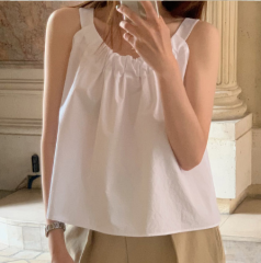 Korea 2024 Summer Refreshing Simple Solid Color Sleeveless Vest Shirt