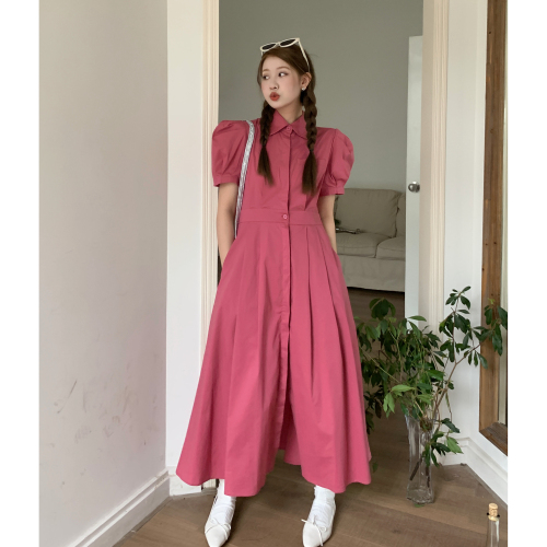 Real shot French style Three-dimensional tailoring Waist slimming Puff sleeves Single-breasted dress