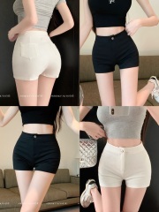 Real shot hot girl hot pants high waist casual pants summer new elastic tight black shorts slimming leggings