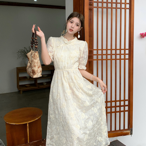 新中式大码女装旗袍连衣裙蕾丝淑女中国风大码连衣裙