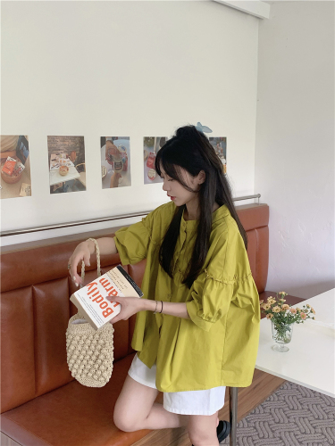 Real shot~Large size 2024 spring and summer new fashion casual versatile slimming fungus doll shirt for women