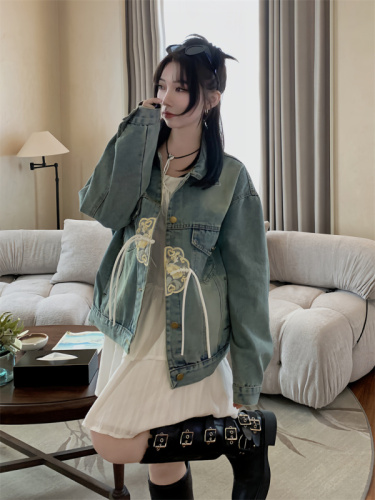 新中式国风刺绣牛仔外套女春季新款小个子超好看休闲短款上衣