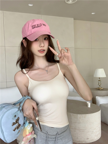 Actual shot~Spring and summer new style~Solid color versatile small camisole with breast pads for women Korean version slimming and beautiful back