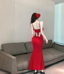 Actual shot~Pure desire sexy embroidered bow hollow out mini dress slim fit suspender skirt niche dress