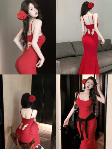 Actual shot~Pure desire sexy embroidered bow hollow out mini dress slim fit suspender skirt niche dress