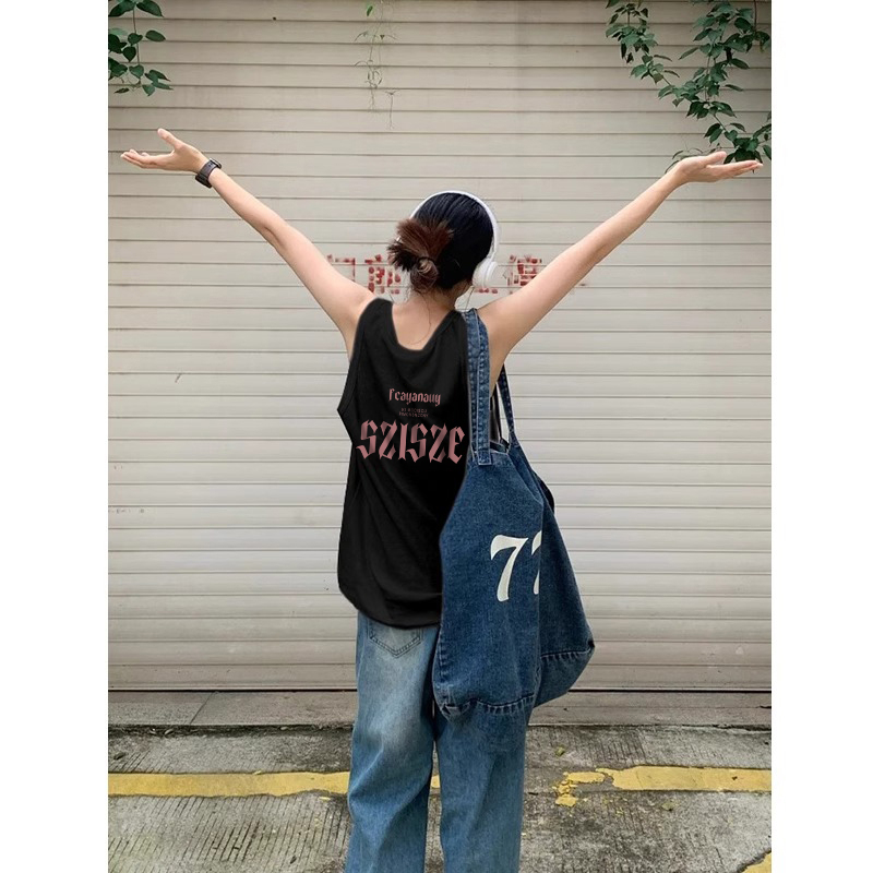 210克後包條 春夏季寬鬆純棉印花無袖背心女