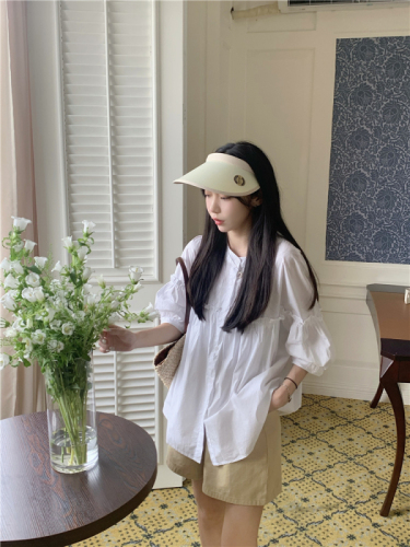 Real shot~Large size 2024 spring and summer new fashion casual versatile slimming fungus doll shirt for women