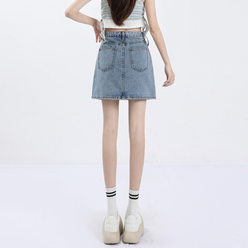 College style casual high-waist denim short skirt for women spring and summer new loose and versatile A-line denim skirt for small people