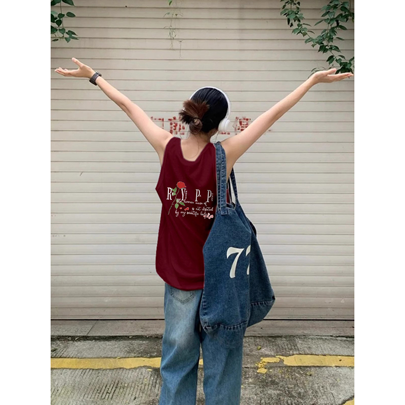 210克後包條 春夏季寬鬆純棉印花無袖背心女