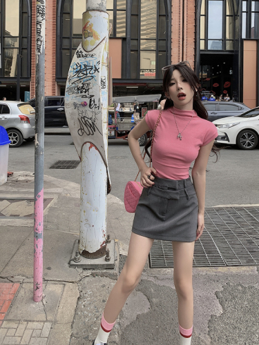 High-quality spring and summer slimming A-line skirt with double-layer waistband design, versatile hot pants, solid color short skirt for women