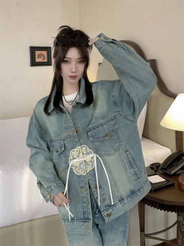 新中式国风刺绣牛仔外套女春季新款小个子超好看休闲短款上衣